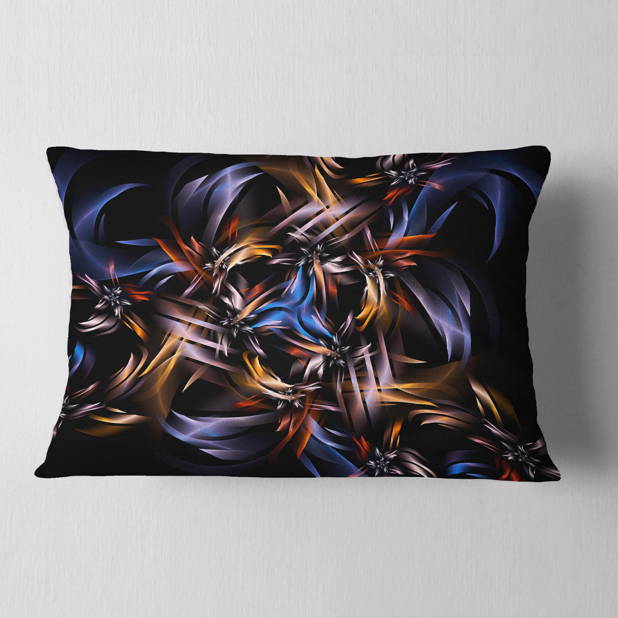 Designart Blue Fractal Light Art in Dark - Contemporary Throw Pillow - 12x20