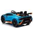 thumbnail image 3 of 24V Lamborghini Huracan Ride On Car, Battery Powered Electric Car with Parent Remote Control, USB Port, Bluetooth, Drifting, LED Lights, Music and 2 Speeds for Kids Ages 3-8, Blue, 3 of 9