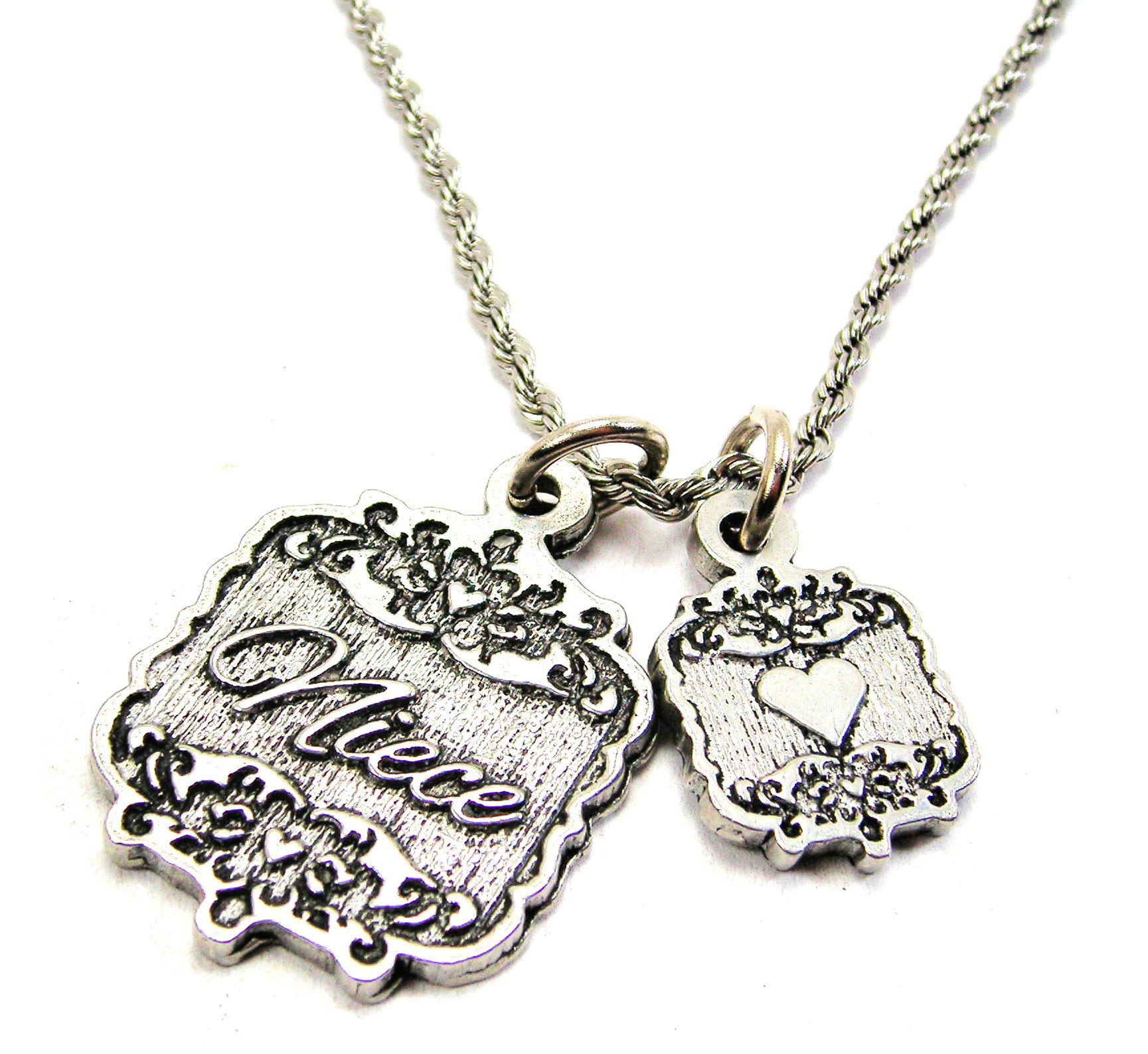 Chubby Chico Charms Sister Victorian Scroll on a 20 Stainless Steel Rope Chain Necklace 