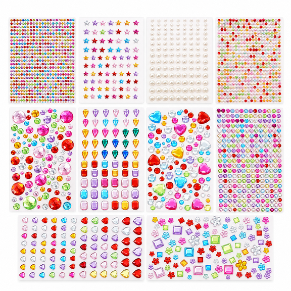 CCOCC 2026 New 2774Pcs Gem Stickers Jewels for Crafts,Self Adhesive Rhinestone Jewel Stick on Gems,Acrylic Bling Heart Stickers,Craft Supplies for Kids