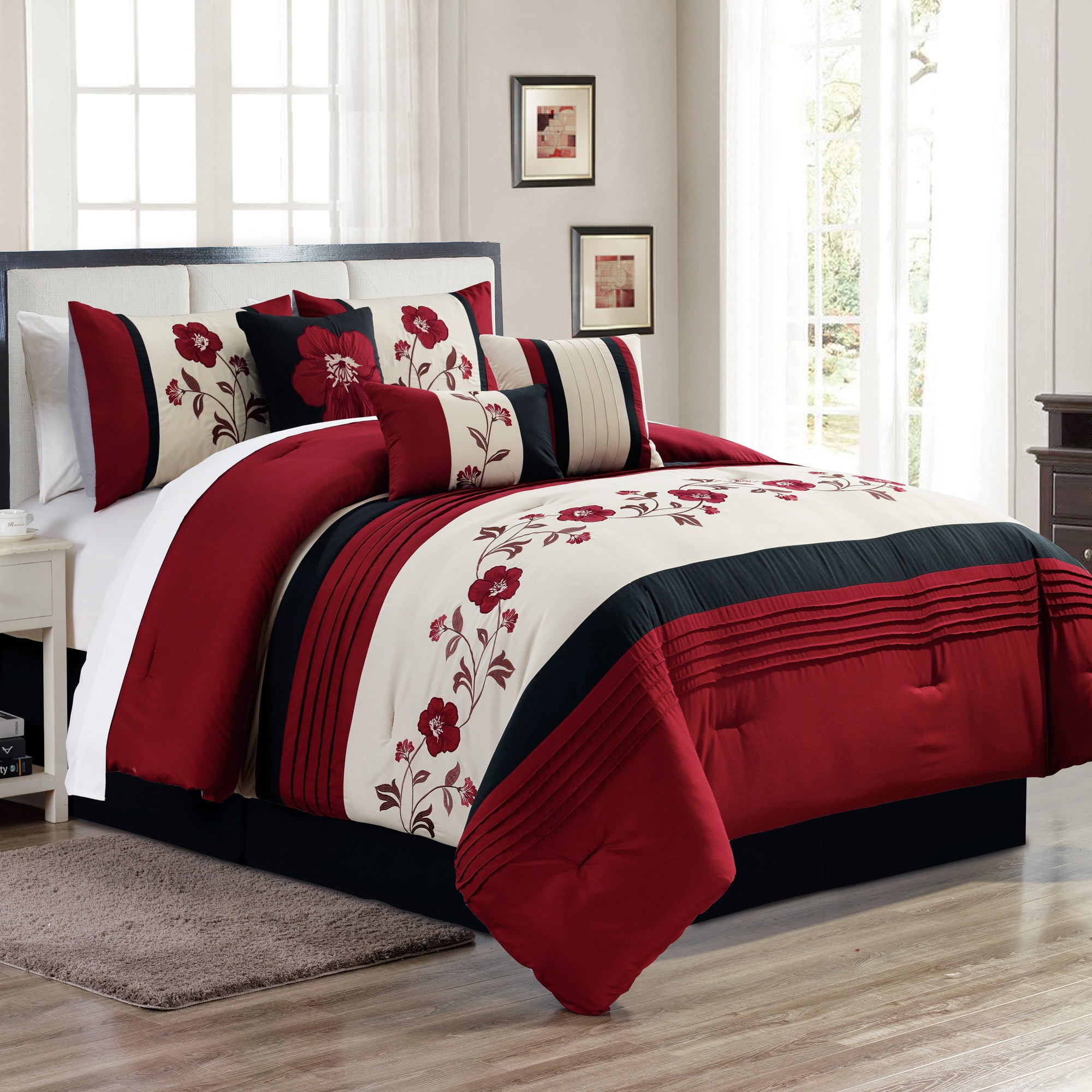 Unique Home Manisa 7 Piece Comforter Set Flower Floral Bed in a Bag Clearance Bedding Comforter ...