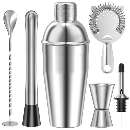 TINANA 6 PCS Cocktail Shaker Set, 25oz Shaker, Strainer, Muddler, Jigger, Mixing Spoon, Pour Spout, Stainless Steel Bartender Kit, Perfect for Home, Bar, or Gift