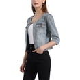 thumbnail image 4 of CHAQUETA DE JEAN CORTA SIN CUELLO PARA MUJERES CON MANGAS 3/4 EN GRIS HUMO TALLA L, 4 of 6