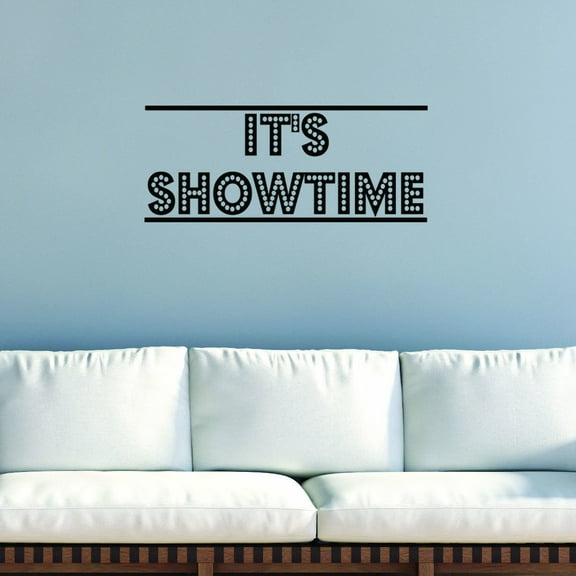 VWAQ It's Showtime Vinyl Wall Decal Theater Drama Matte Black Vinyl Wall Sticker Movies Theatrical Quote (9"H x 22"W)
