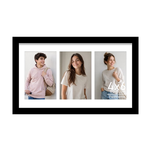 Postrame-4x6 Picture Frame-Black 3 Photo Collage Frame for Wall Hanging