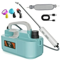 FOUKUS Battery Powered Sprayer: 1.35 Gallon/5L Electric Sprayer with USB Rechargeable Handle, Garden Sprayer with 4 Mist Nozzles and Adjustable Shoulder Strap for Yard, Lawn and Garden
