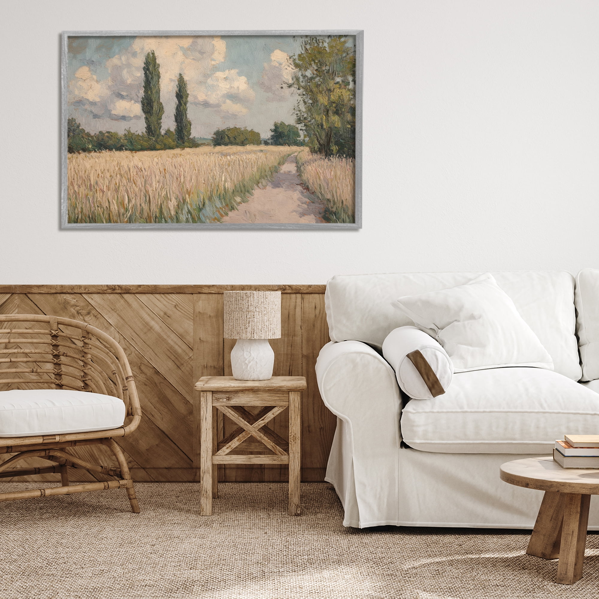 Stupell Industries Summer Path Between Poplars Gray Framed Giclee Art, design by Petal Prints Design