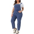 thumbnail image 4 of Agnes Orinda Women's Plus Size Stretch Adjustable Strap Bib Denim Summer Fashion Jumpsuits 2X Grey Blue, 4 of 6