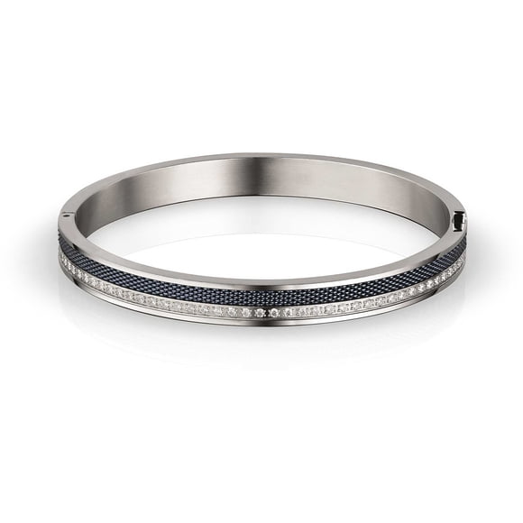Brazalete BERING de acero plateado pulido con circonitas, 19 cm