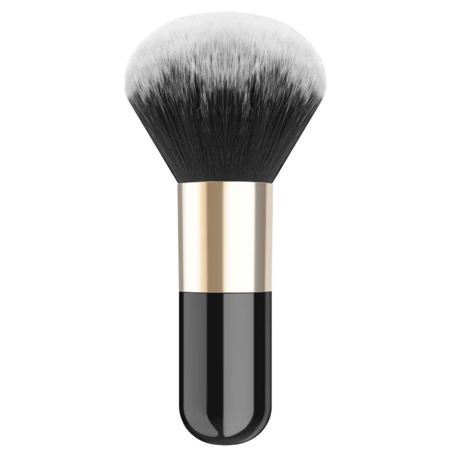 Brocha de maquillaje profesional, mango único, cabeza suave redonda grande para base en polvo, crema BB, herramienta de maquillaje para cosméticos, negro y dorado brillar Electrónica