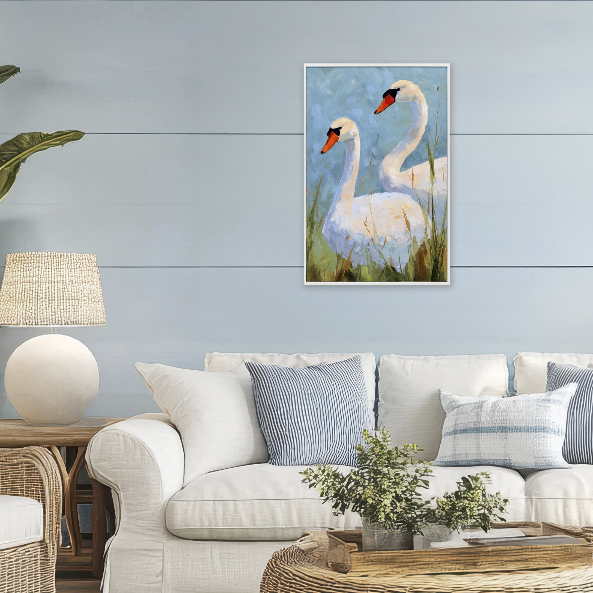 Stupell Industries Long Necks Swan Pear White Framed Giclee Art, design by Petal Prints Design