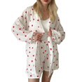 thumbnail image 1 of Conjunto de 2 piezas con estampado de corazón para mujer, chaqueta de manga larga con frente abierto, pantalones cortos de cintura alta, Y2k, 1 of 4