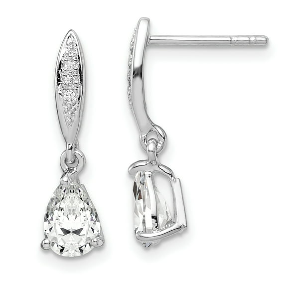 Primal Silver Sterling Silver Rhodium-plated 7x5mm Pear Cubic Zirconia Post Dangle Earrings