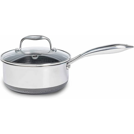 

3 Quart Hybrid Stainless Steel Pot Saucepan with Glass Lid Dishwasher & Oven Safe Non-stick Ideal for Making Sauces Reheating Soups Stocks and Cooking Grains