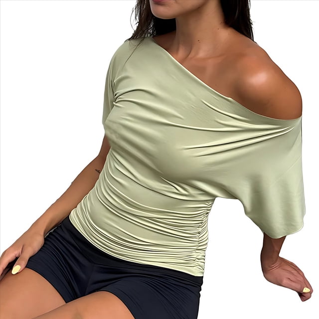 Tops de Verano con Hombros Descubiertos para Mujer, Camisetas para Salir, Top Corto Sin Mangas, Ropa de Moda, Conjuntos de 2025 Verde M