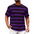 thumbnail image 2 of Pafei Tyugd Tshirts Shirts for Men Striped Casual Crewneck Basic Shirts Cozy Short Sleeve Big and Tall Summer Tees Purple M, 2 of 5