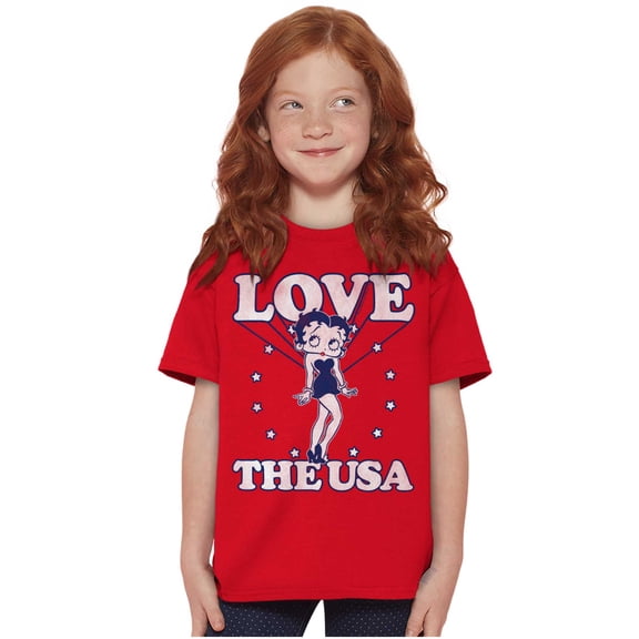 Betty Boop Cartoon Love The USA Girls Kids T Shirt Tees Teen Brisco Brands M