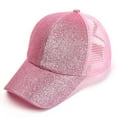 thumbnail image 1 of TOPTIE Glitter Ponytail Hat High Bun Mesh back Baseball Cap-Pink, 1 of 7