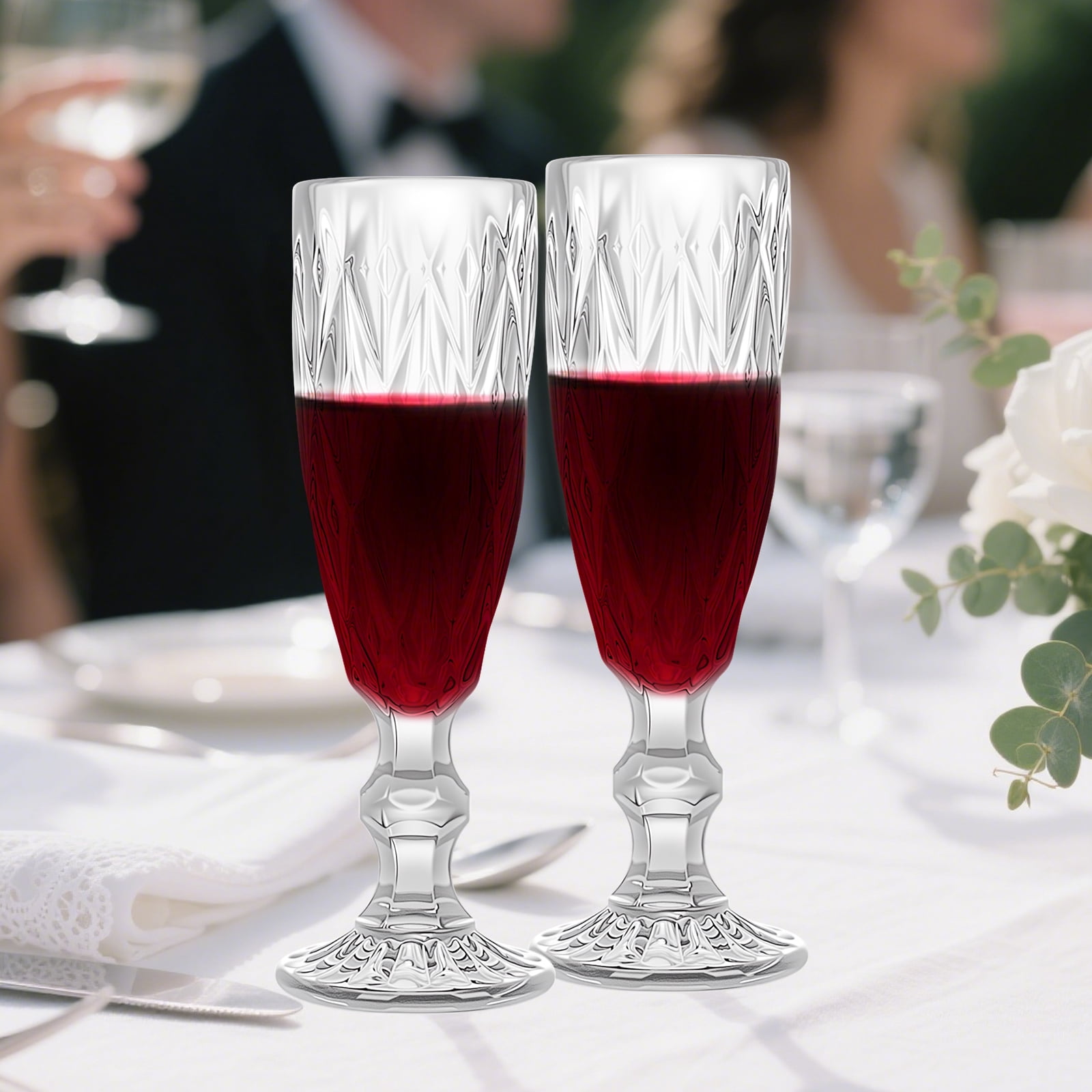 6-Piece 150ml Glass Stemmed Wine Glasses Set, Diamond Pattern Vintage Dessert Cups, 5oz European Style Cocktail Glasses, Dishwasher Safe Drinkware for Home Bar & Party