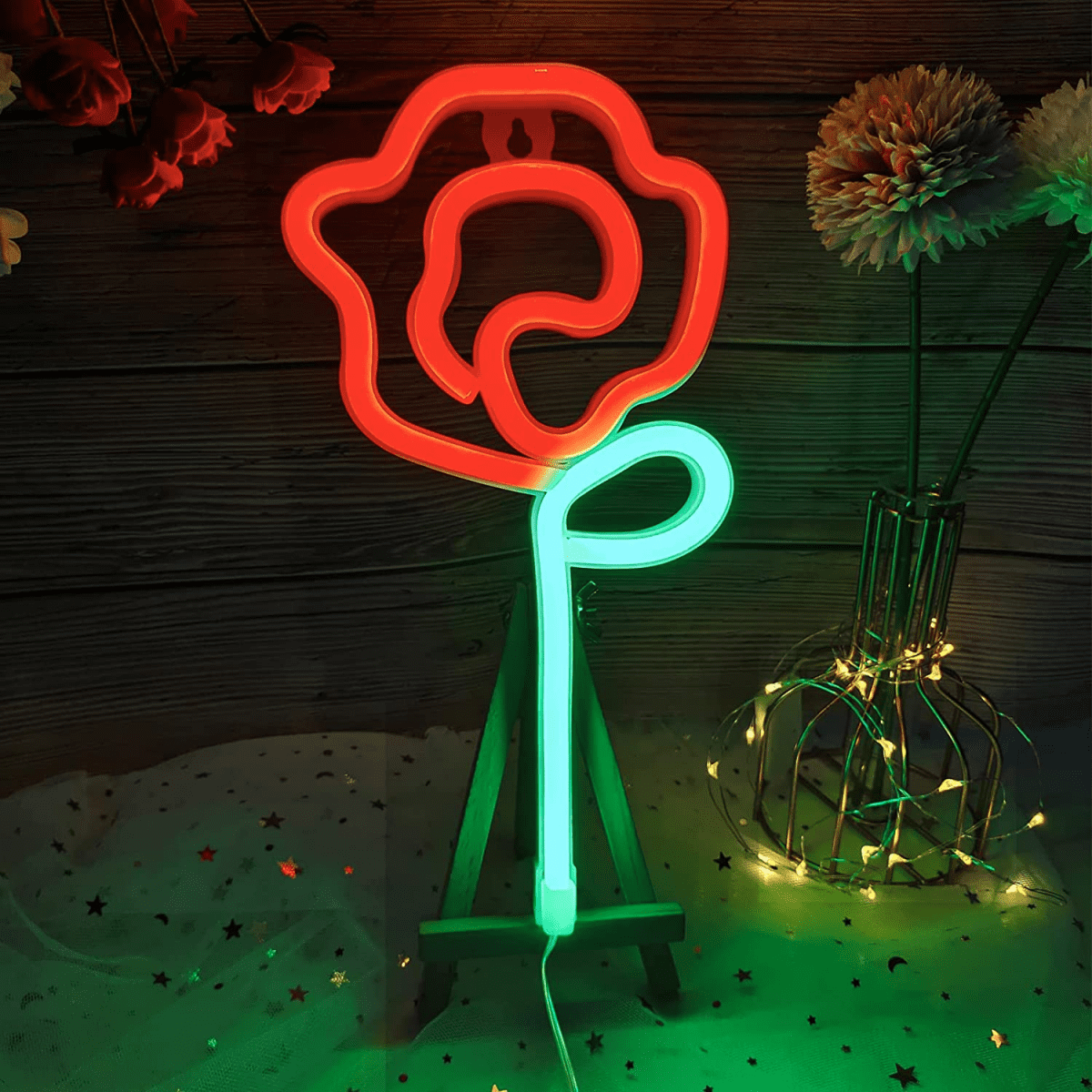 TIMPCV Neon Pink Rose Flower Neon Sign USB/Battery Powered Night Sign