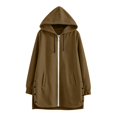 thumbnail image 5 of Women Hoodie Jacket Sevevn Hooded Full Zip Longline Fit Fleece Fabric Side Snap Buttons Side Pockets Long Sleeve Outerwear For Daily Casual Wear, 5 of 9