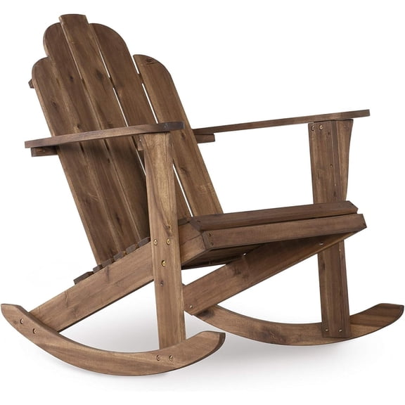 Teak Rocking Chair - High Back Outdoor Wood Rocker - Mahogany Finish