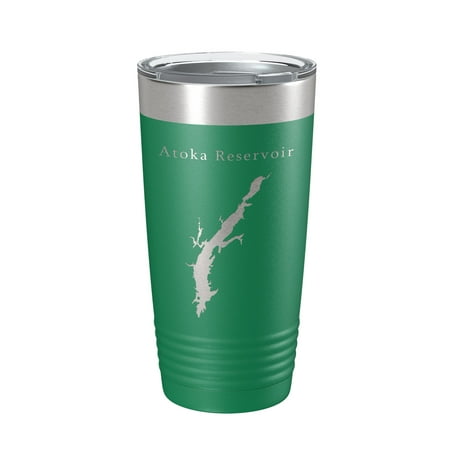 

Atoka Reservoir Tumbler Lake Map Travel Mug Insulated Laser Engraved Coffee Cup Oklahoma 20 oz Green