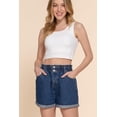 thumbnail image 4 of J. METHOD Women's Paper Bag Denim Shorts – High Waisted Double Botton Casual Elastic Waist Paperbag Rolled Up Hem Pants, 4 of 5