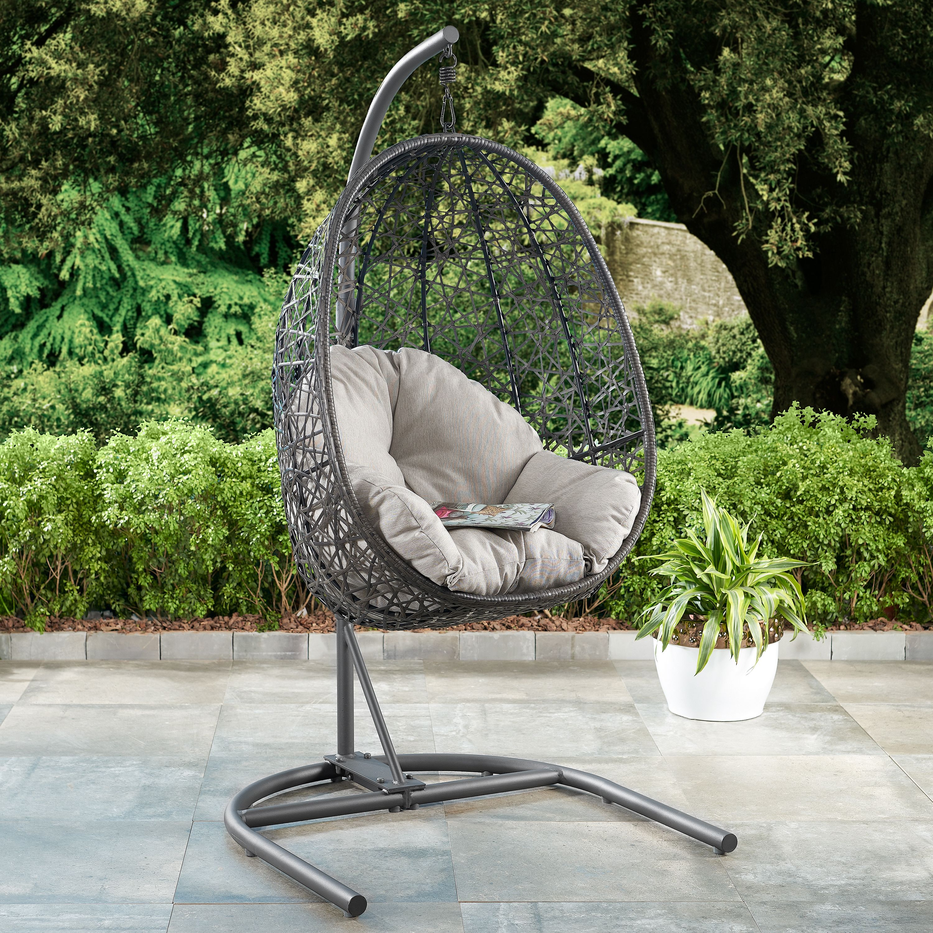Better Homes & Gardens Outdoor Lantis Patio Wicker Hanging Egg Chair with Stand - Brown Wicker, Beige Cushion - image 4 of 5