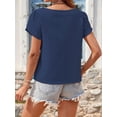 thumbnail image 3 of Olabelle Linen Tops for Women Casual Collared Business Blouses Tops Puff Sleeve Crop Shirts Loose Summer Work Clothes Navy Blue XL, 3 of 6