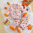 thumbnail image 4 of Weebloom Girls Pajama Halloween Outfits Winter Long Sleeve Loose Cute Fleece Casual For Baby Infant Loungewear 3-4 Years Orange, 4 of 8