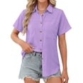 thumbnail image 2 of Fantaslook Womens Button Down Shirts Cotton Linen Short Sleeve Shirt Lapel Work Blouses Casual Summer Tops with Double Pockets, 2 of 11