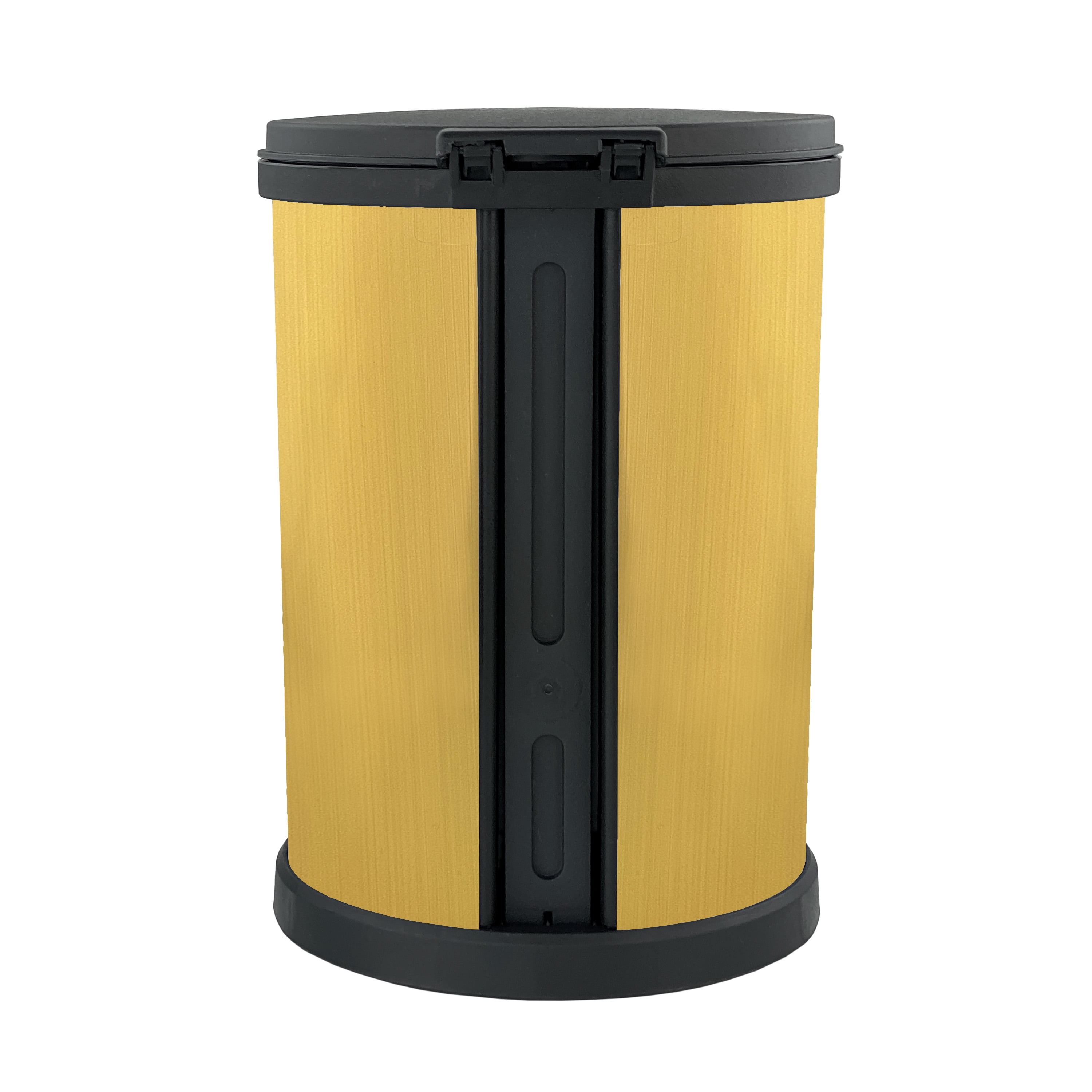 Mainstays 1.5 Gallon Trash Can. Plastic Round Step Bathroom Trash Can, Stainless Gold