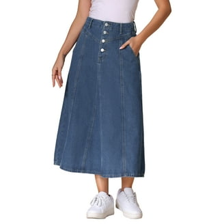 INSPIRE CHIC Casual Denim Skirt for Women's High Waisted A-Line