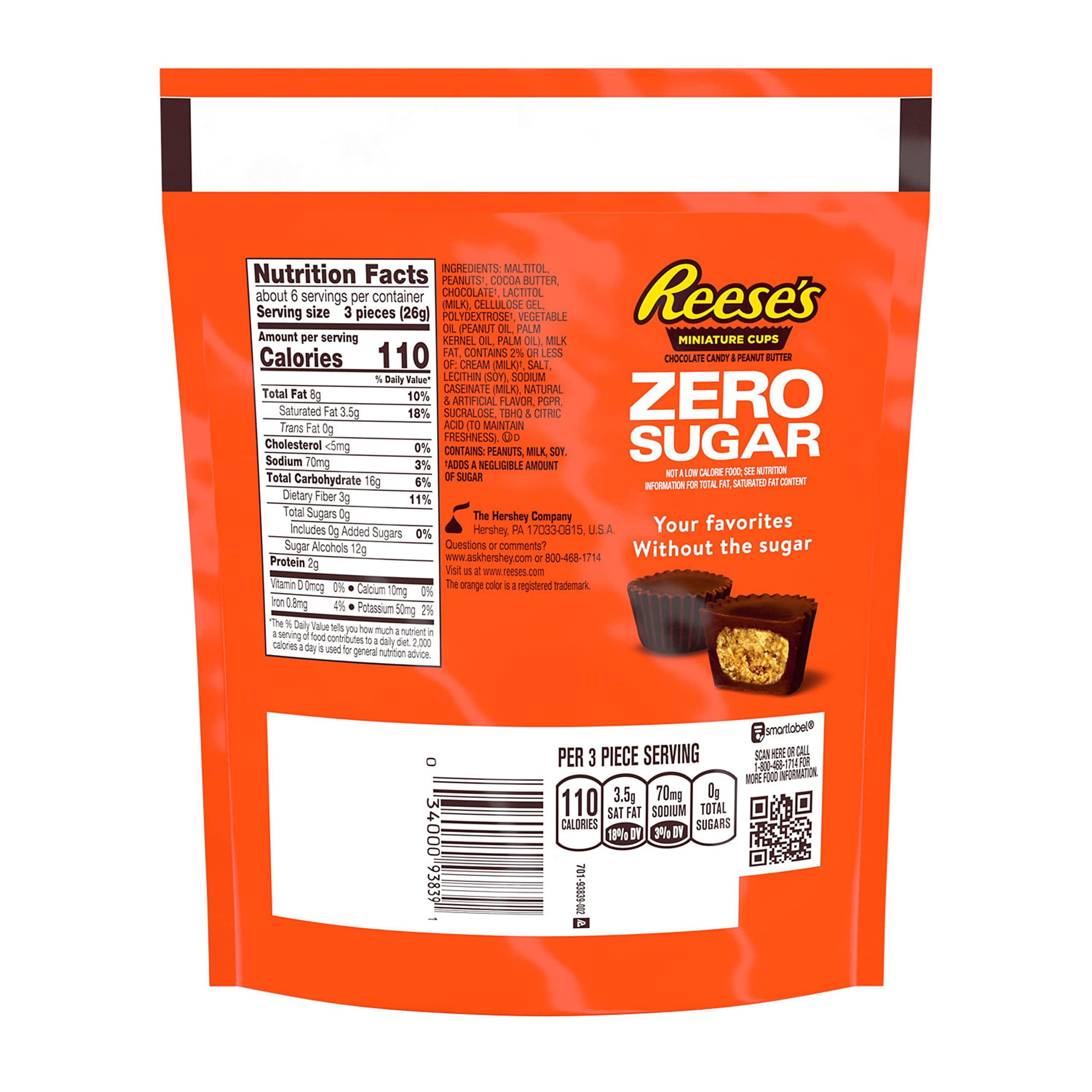 Pack of 2 - Reeses Zero Sugar Miniatures Chocolate Peanut Butter Cups, Candy Bag, 5.1 Oz Packaging May Vary