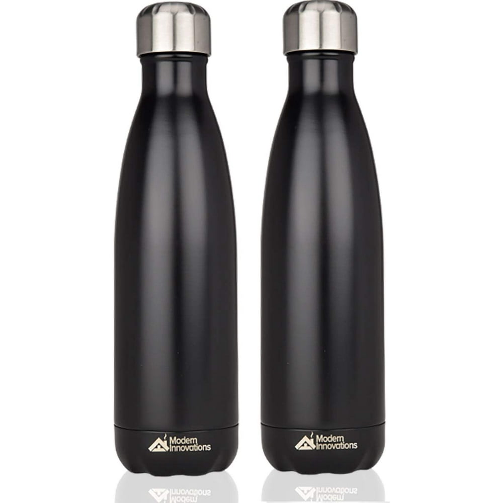 Stainless Steel 17oz Insulated Water Bottles (2 Pack) Black, by Modern