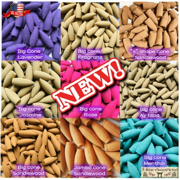 5Star-Asianartist 40pcs New Version Big Backflow Incense Cone Sandalwood Natural Scents