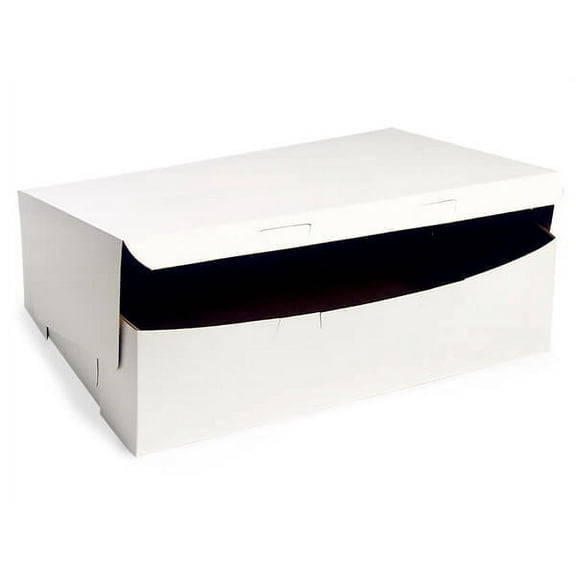 Pack Of 100, 14 X 10 X 4" Solid White Bakery Boxes 1-Piece Lock Corner Box For Cakes, Pies, Cupcakes Made In USA