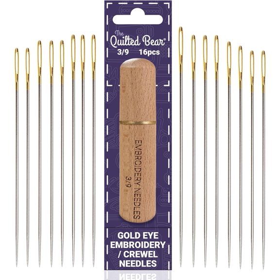 The Quilted Bear Gold Eye Crewel Embroidery Needles (16 Needles - Sizes 3/9)