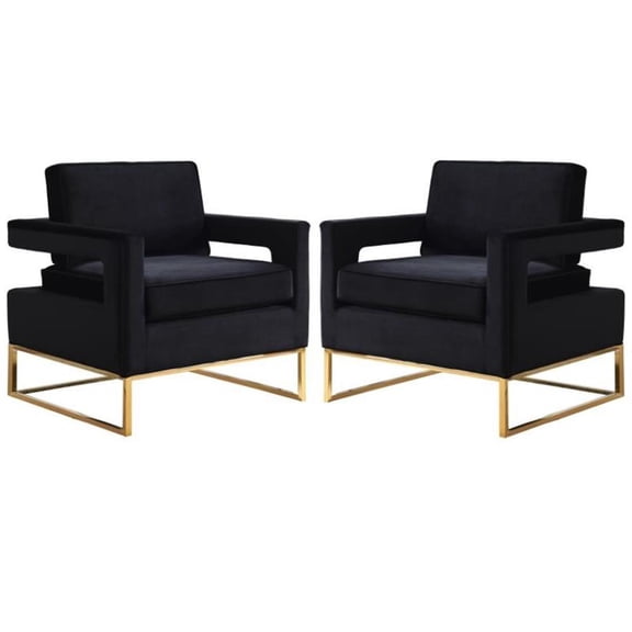 Home Square 2 Piece Upholstered Velvet Accent Chair Set in Black and Gold