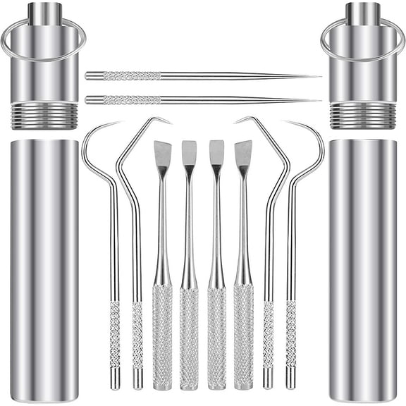 5 Pieces 2 Set Portable Metal Toothpicks,Pocket Titanium toothpick Stainless Steel Toothpick Reusable Toothpicks Holder for Outdoor Camping Picnic Travel