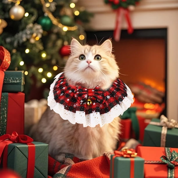 Christmas Cats Collar Scarf Braideds Decoration Necklace Bow Tie Bells Pet Winter Accessories Necklace Holiday Decoration