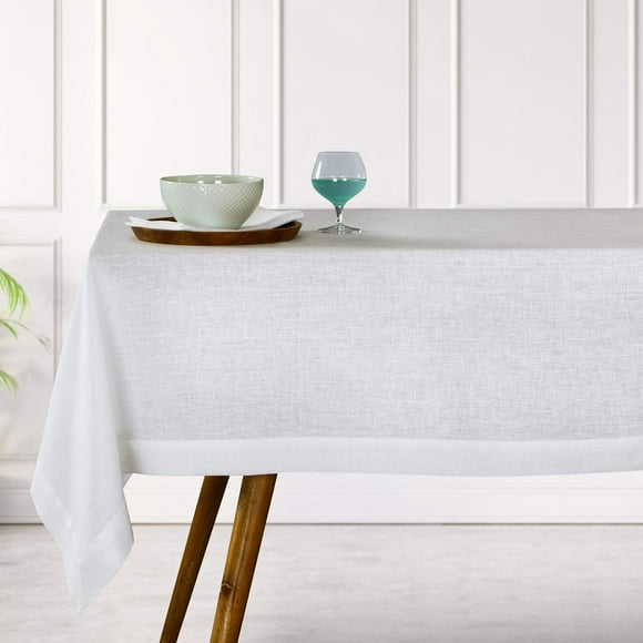DMoksha Homes Nappe Blanche - 54 x 72 Pouces, Nappe 100 % Lin Pur 72 Pouces, Lavable à la Machine, Nappe Rectangulaire pour le 4 Juillet Été