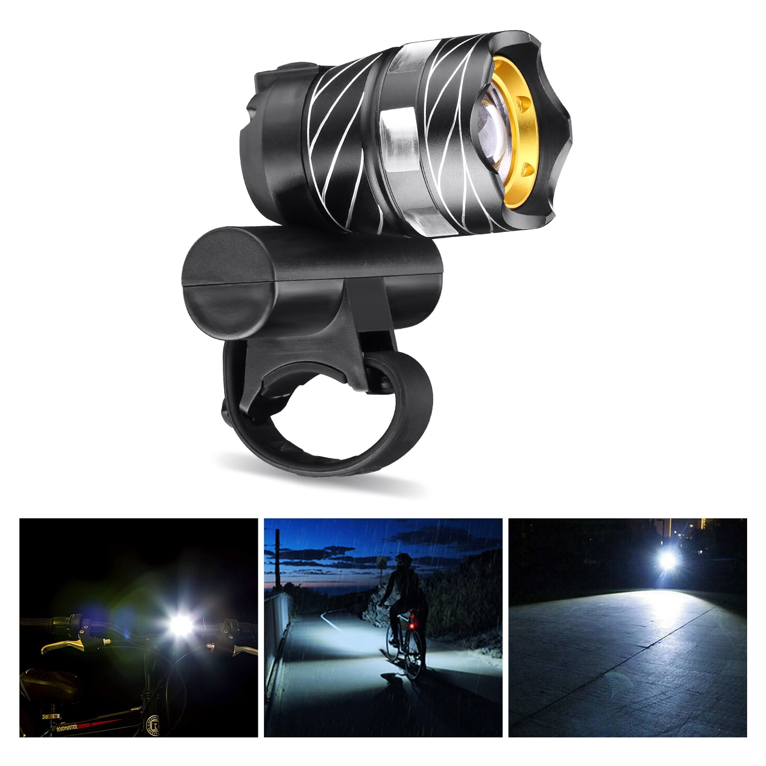 Zoomable BICYCLE Headlamp Wide Angle Highlight USB Rechargeable 18650Battery Set 