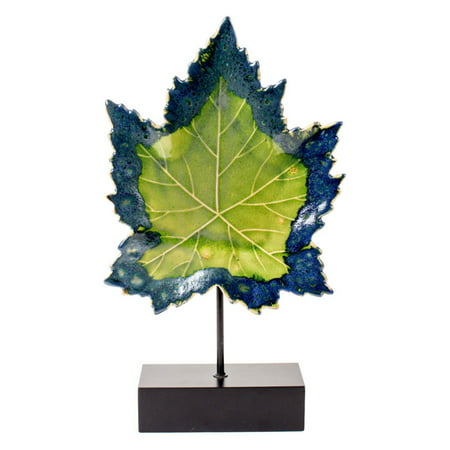 UPC 805572422065 product image for Privilege International 21 in. Ceramic Leaf on Wood Stand Sculpture | upcitemdb.com