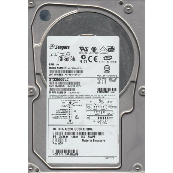ST336607LC, 3JA, AMKSPR, PN 9V4006-087, FW DS09, Seagate 37GB SCSI 3.5 Hard Drive