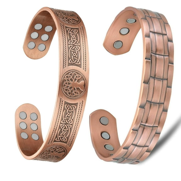 Wollet Line Copper Magnetic Bracelet for Men Women, Tree of Life, 18X Magnets, Cuff Copper Jewelry Set