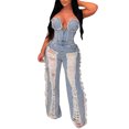thumbnail image 2 of Vedolay Women Jumpsuits Womens Deep V Neck One Piece Pajamas Onesie Bodycon Rompers,Blue S, 2 of 5