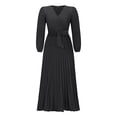 thumbnail image 5 of Blmnix A Line Dresses Dresses for Women Long Dresses Fit & Flare Dress Maxi Long Sleeve V-Neck Black Belted Womens Dresses Spring,M, 5 of 7