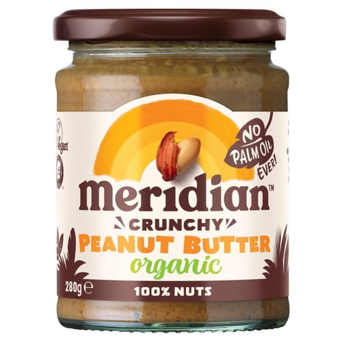 Meridian Organic Crunchy Peanut Butter 100% 280g, British Import (Pack of 2)